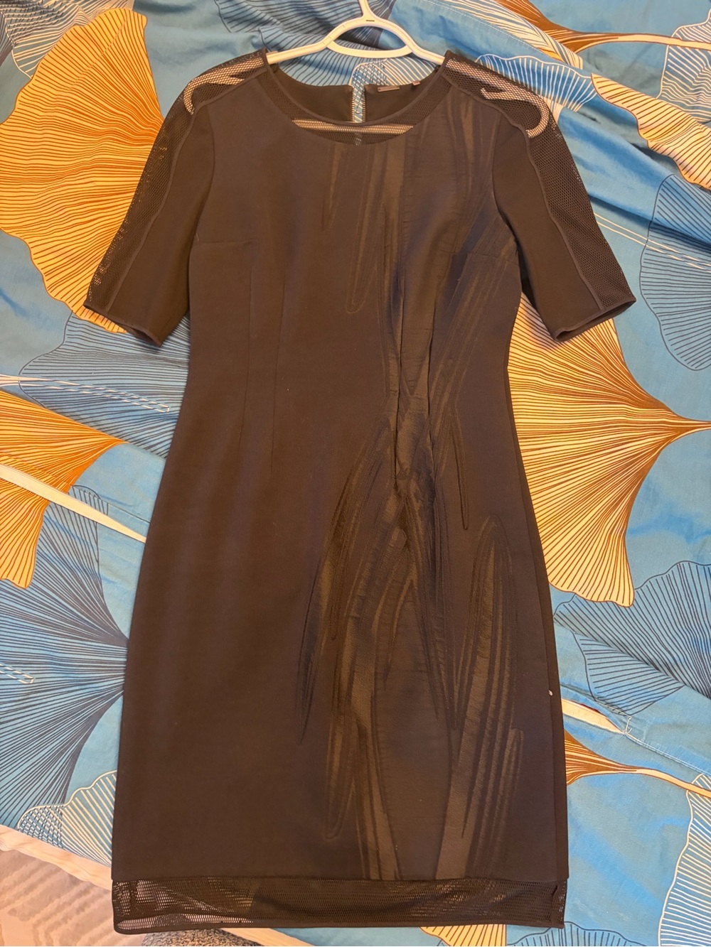 Elie Tahari Black Short-Sleeve Sheath Dress with Mesh Details